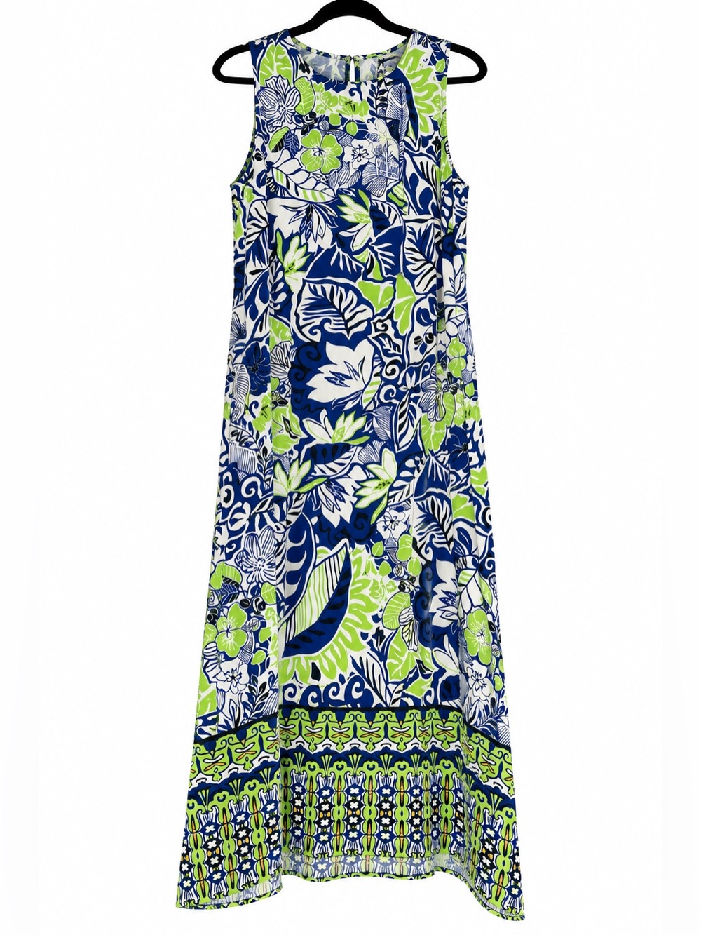Investments Sleeveless Maxi Dress in Navy, White & Lime